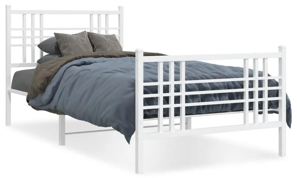 Estrutura de cama com cabeceira e pés 100x200 cm metal branco