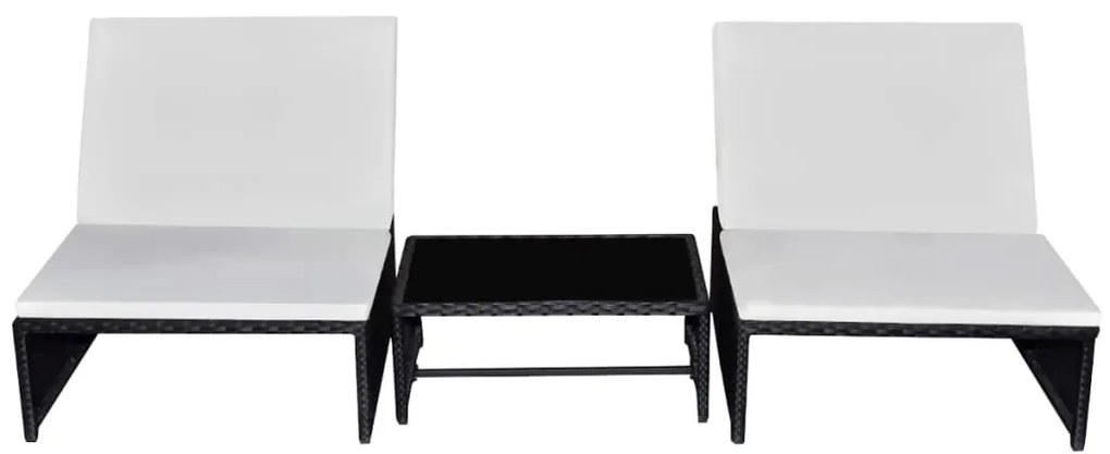 Cadeiras jardim reclináveis 2 pcs com mesa vime PE preto