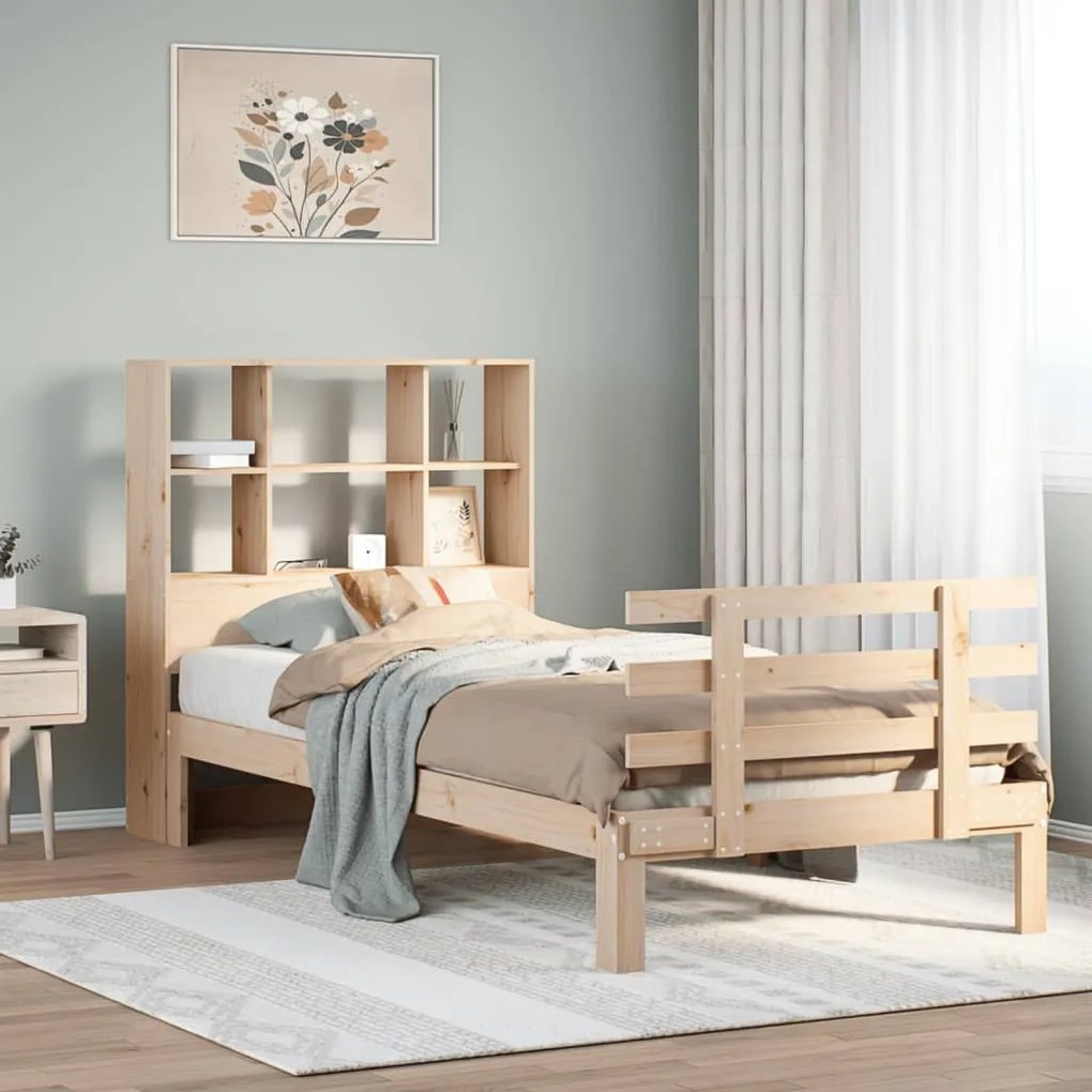 vidaXL Cama com estante sem colchão 90x200 cm pinho maciço