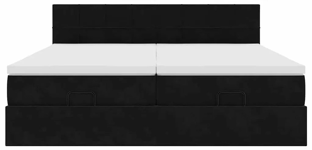 Estrutura de cama otomana com colchões 200x200cm veludo preto