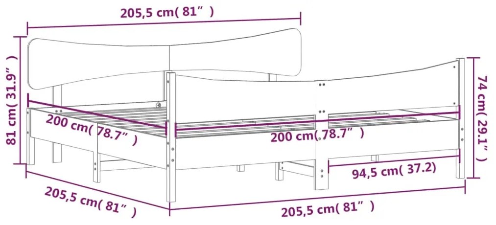 Cama sem colchão 200x200 cm pinho maciço castanho-mel