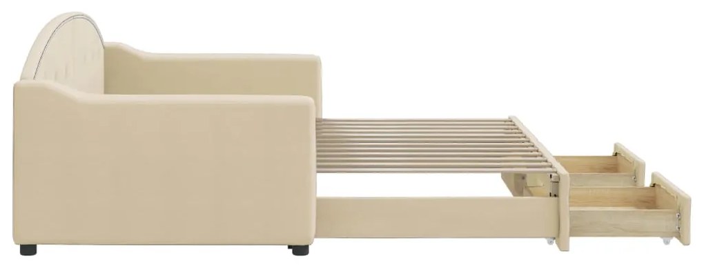 Sofá-cama com gavetão e gavetas 90x200 cm tecido cor creme