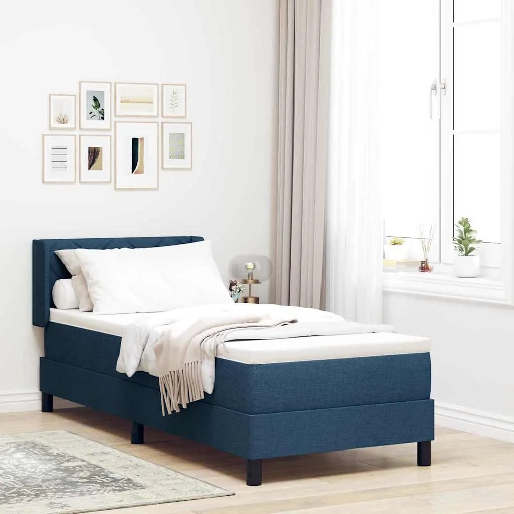 vidaXL Cama Box com colchão com cabeceira Azul 200 x 80 cm Poliéster