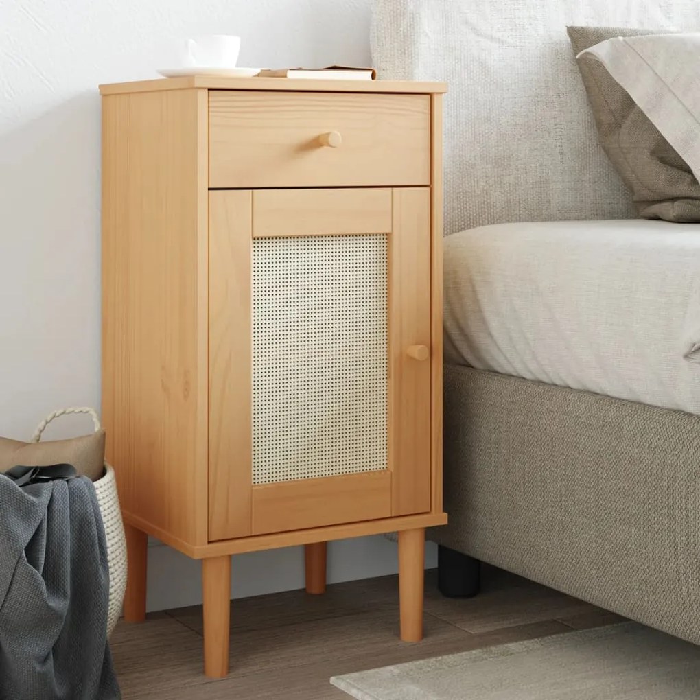vidaXL Mesa de cabeceira SENJA 40x35x80 cm pinho maciço castanho