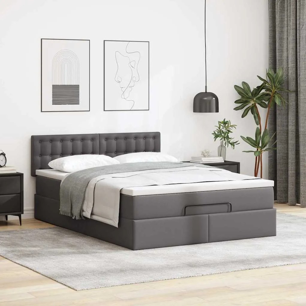 Cama otomana com colchões &amp; LEDs 140x200 cm couro artificial