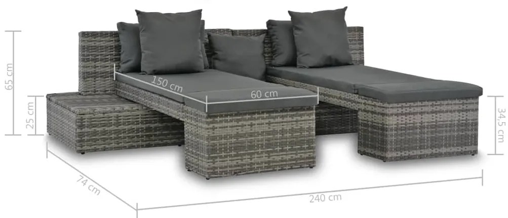 Conjunto lounge de jardim c/ almofadões 4 pcs vime PE cinzento