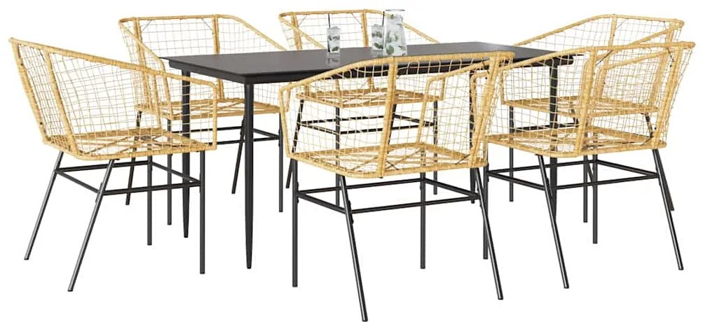 vidaXL Conjunto jantar jardim 7 peças vidro vime PE castanho
