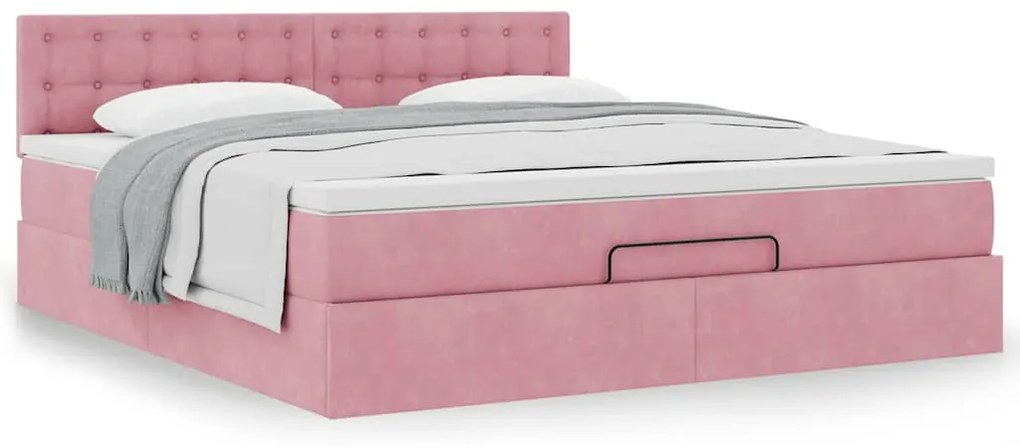 Estrutura de cama otomana com colchão 160x200 cm veludo rosa