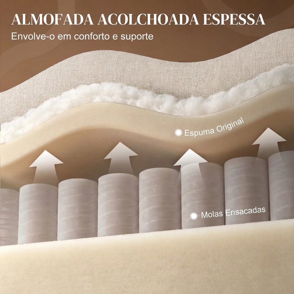 Poltrona Reclinável em Tecido Aspeto Linho com Apoio para os Pés, Creme