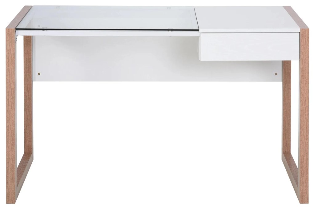 HOMCOM Mesa de computador  Com tampo de vidro temperado e gaveta 120x60x75 cm Branco