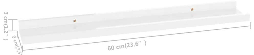 Prateleiras de parede 4 pcs 60x9x3 cm branco brilhante