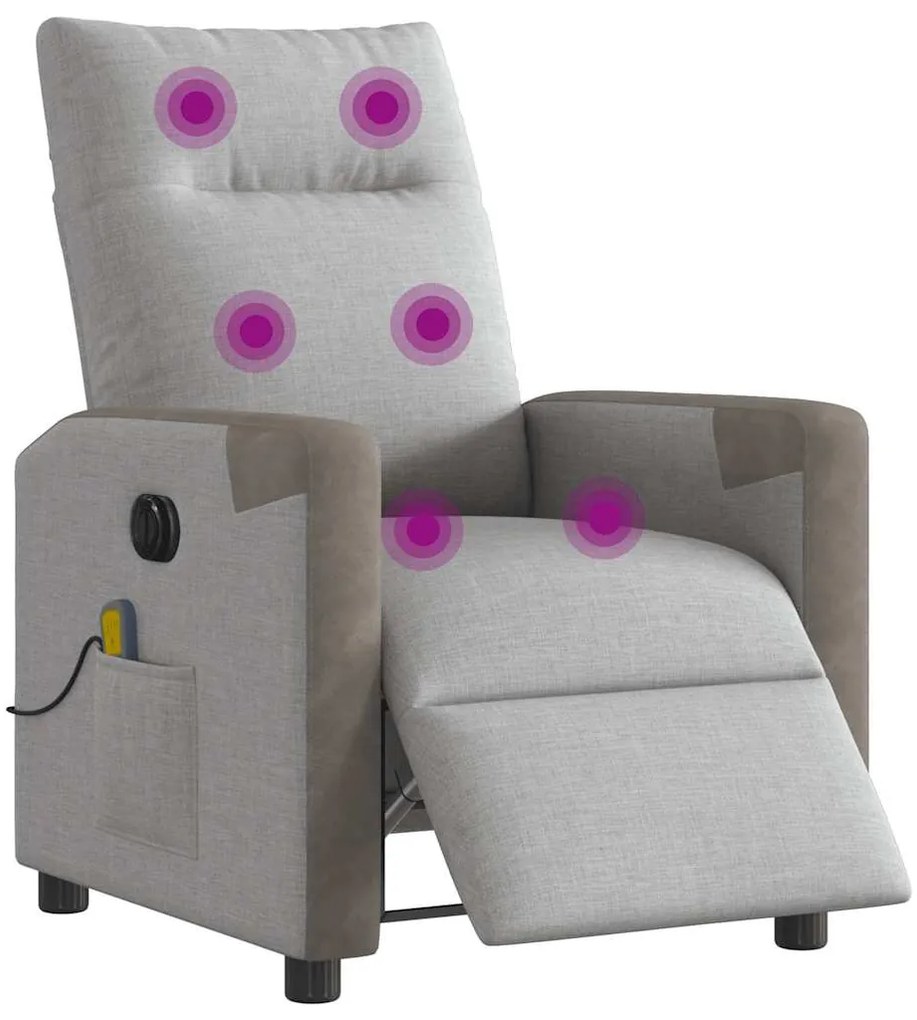 Poltrona massagens reclinável elétrica tecido cinzento-nublado