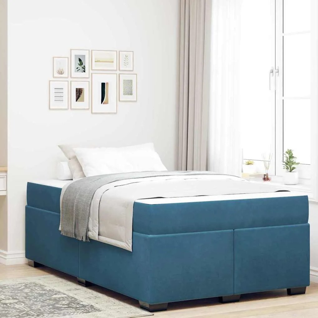 vidaXL Estrutura da Cama com colchão Azul Escuro 120 x 200 cm tecido