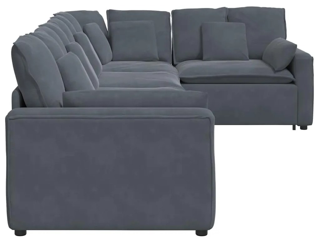 Sofá modular com almofadas veludo cinzento-escuro