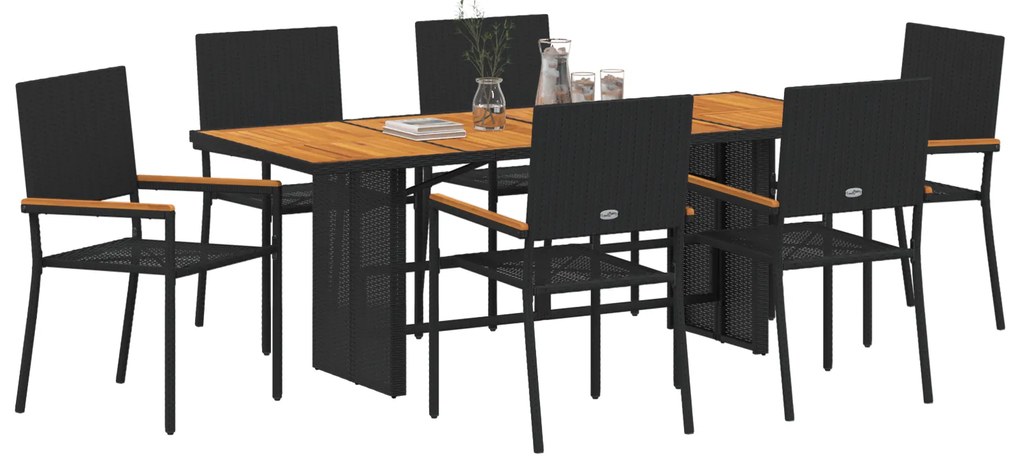 Conjunto de Jantar para Jardim de 7 Peças Polirattan Preto