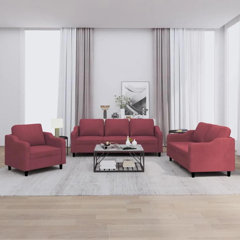 3201776 vidaXL 3 pcs conjunto de sofás com almofadões tecido vermelho tinto