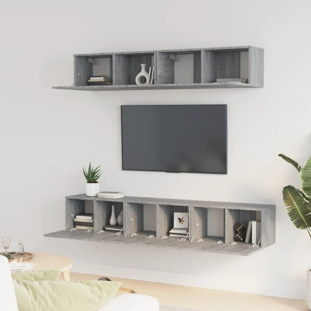 Conjunto móveis de TV 5 pcs madeira processada sonoma cinza