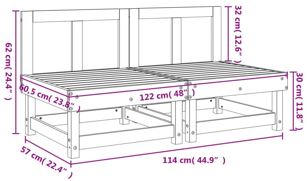 Sofás de centro para jardim 2 pcs madeira de douglas maciça