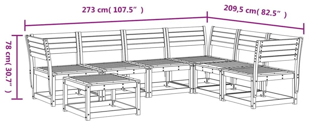 7 pcs conjunto lounge de jardim madeira de pinho impregnada