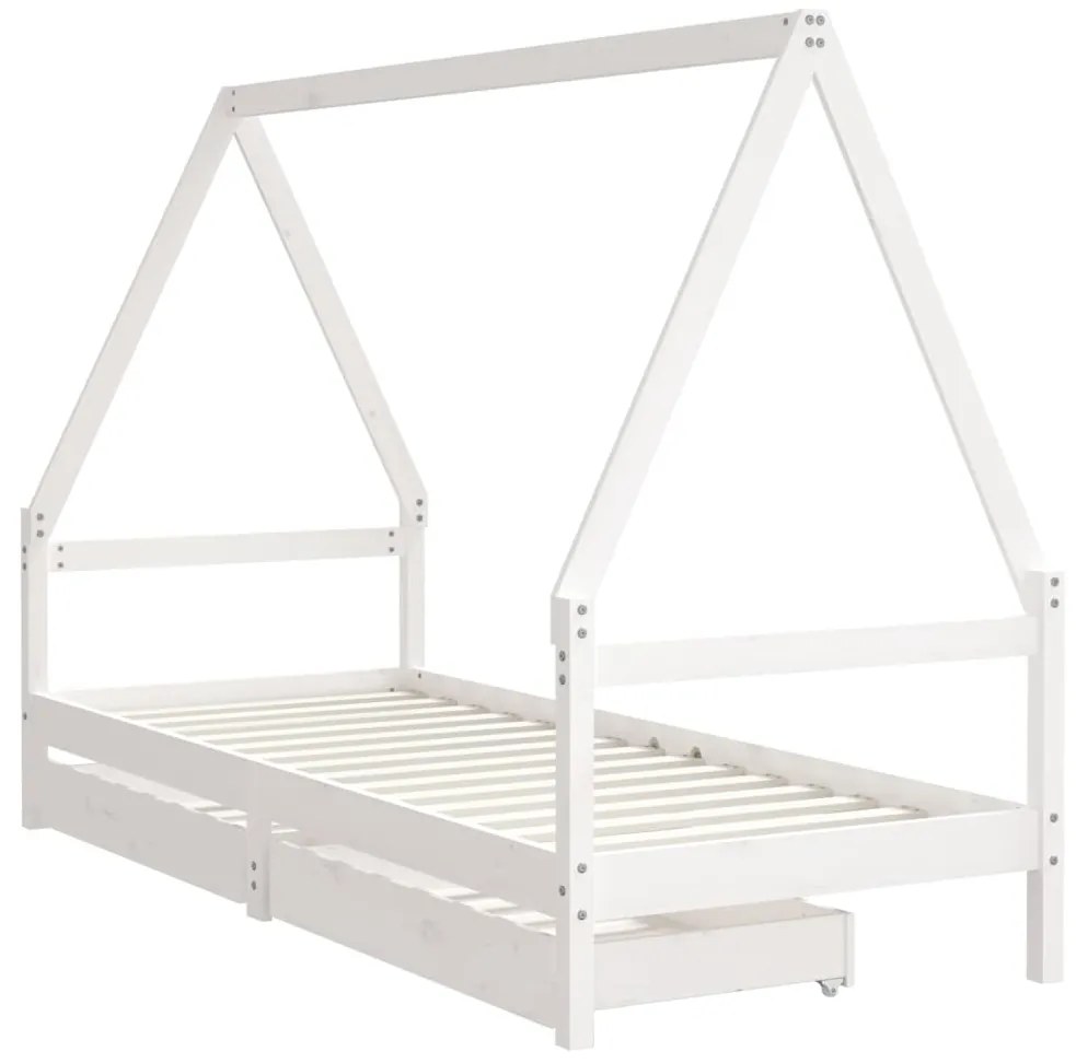 Estrutura cama infantil c/ gavetas 80x200cm pinho maciço branco