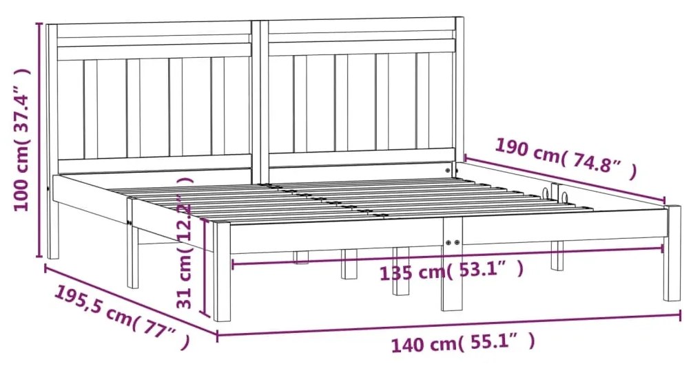 Estrutura de cama casal 135x190 cm madeira maciça