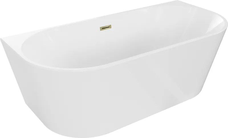 Mexen Oval banheira independente junto à parede 170 x 80 cm, branca, transbordamento dourado - 52671708000-50