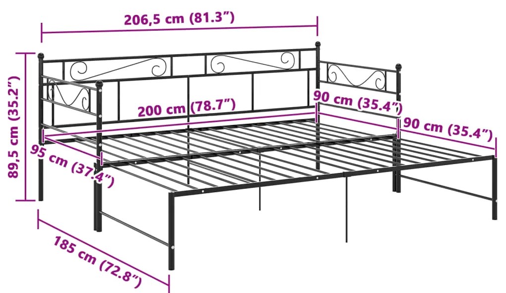 Estrutura sofá-cama de puxar 90x200 cm metal preto