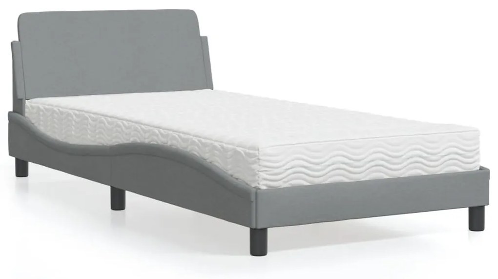 Cama com colchão 100x200 cm tecido cinzento-claro