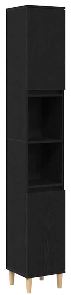 Armário de Banheiro vidaXL Preto Carvalho 30x30x190 cm Madeira de Enge