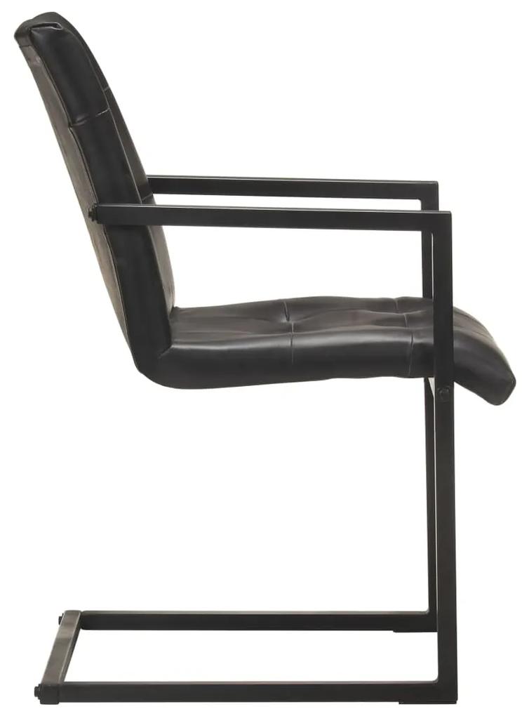 Cadeiras de jantar cantilever 2 pcs couro genuíno preto