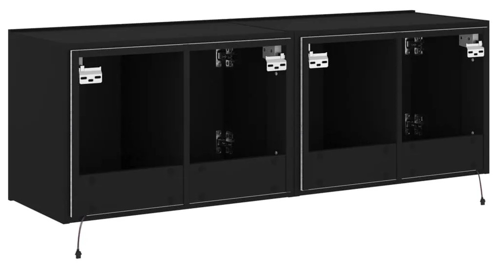 Móveis de parede p/ TV com luzes LED 2 pcs 60x35x41 cm preto