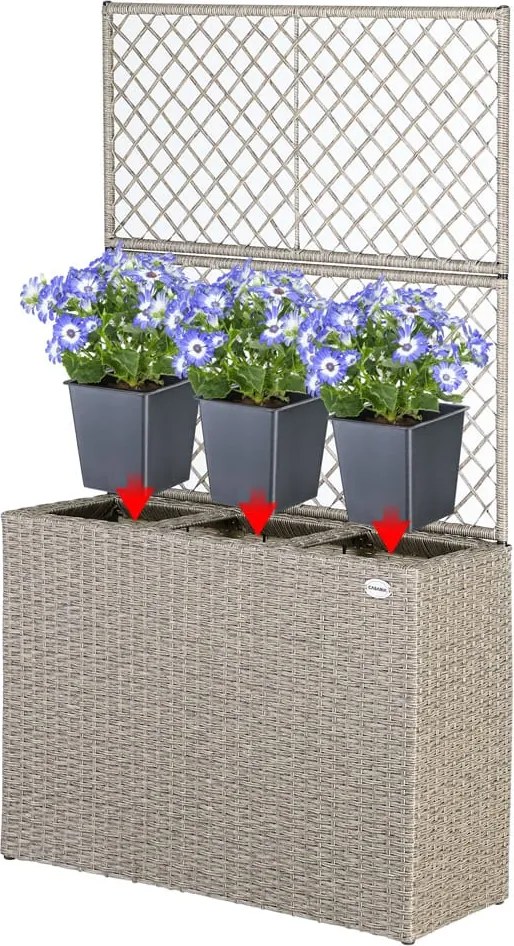 Floreira com 3 vasos para flores em polyrattan com treliça 83 x 30,5 x 146 cm Creme