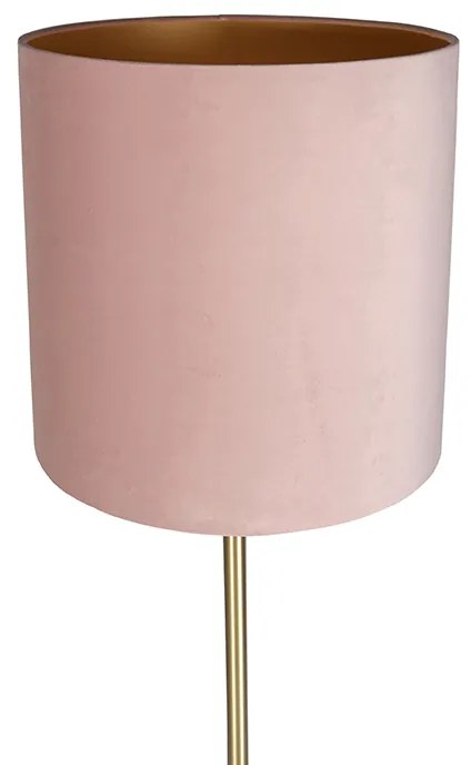 Candeeiro de pé romântico em latão com abajur rosa 40 cm - Simplo Moderno