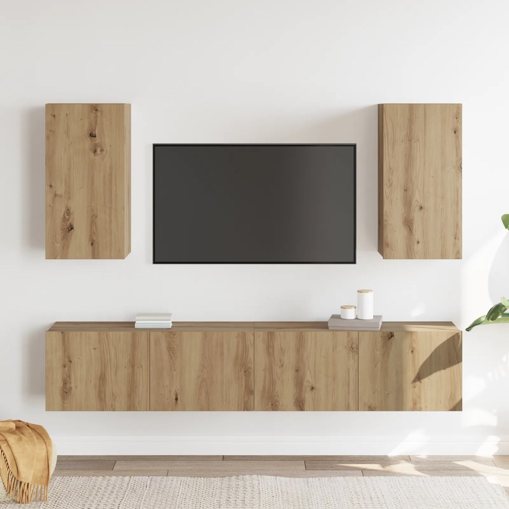 Conjunto de Armário de TV de 4 Peças Montado na Parede em Carvalho Art