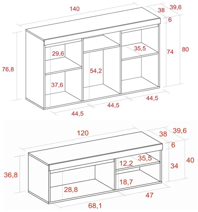 Conjunto de móveis Naturale buffet-móvel tv 120cm, sala de jantar mobiliário auxiliar, carvalho preto, nórdico