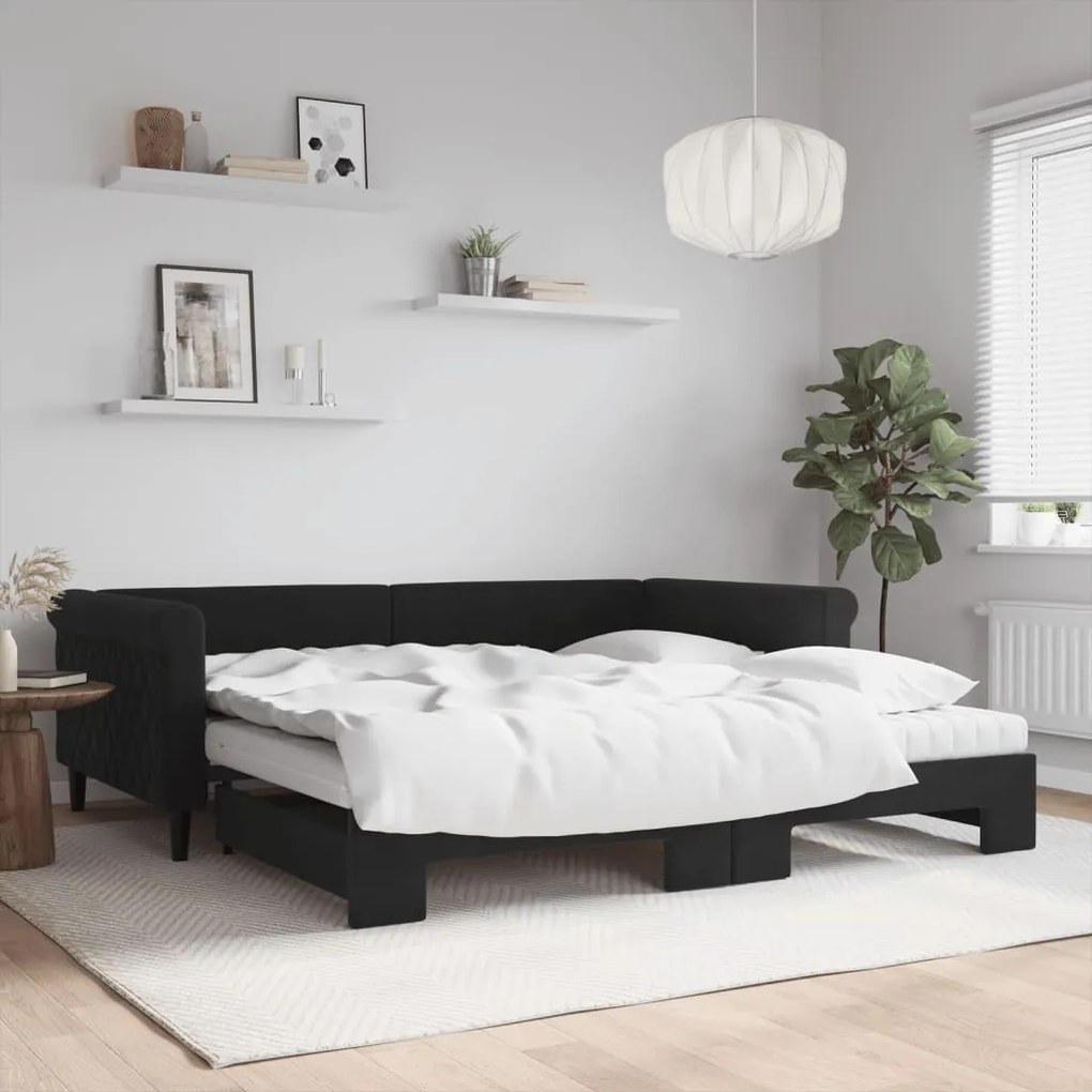 vidaXL Sofá-cama com gavetão e colchões 100x200 cm veludo preto