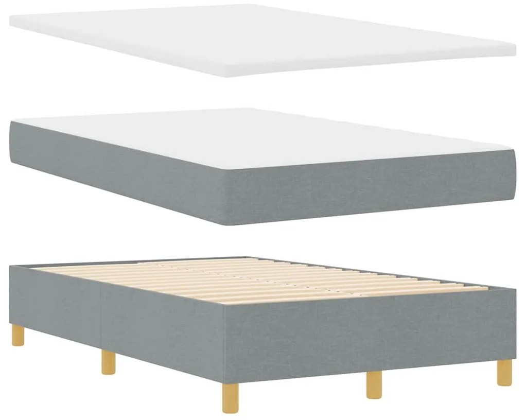 Cama Box Spring com colchão e banco cinza claro 120x190 cm tecido