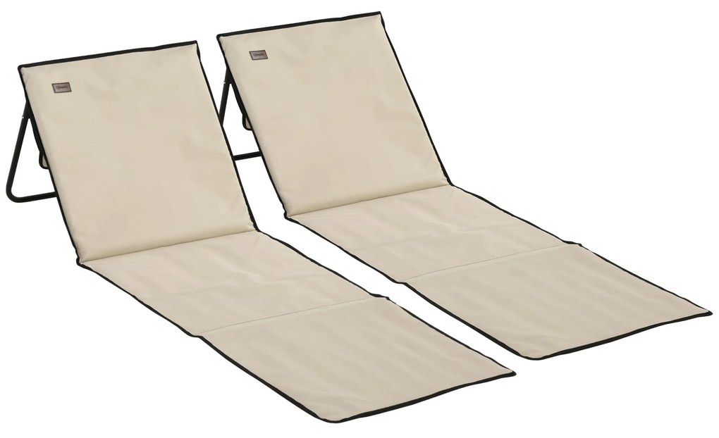 Outsunny Conjunto 2 Esteiras Praia Dobráveis Acolchoadas Encosto Reclinável Conforto Portátil 142x51x40 cm Bege | Aosom Portugal