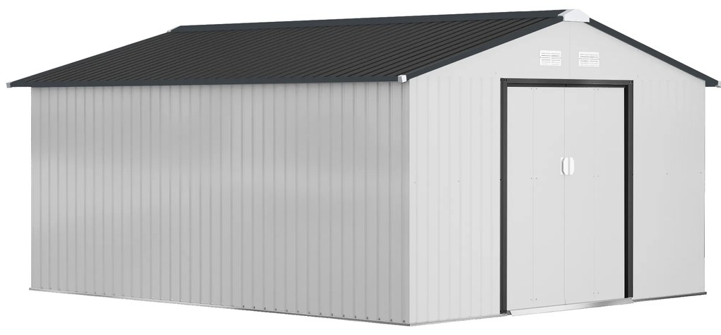 Outsunny Abrigo de Jardim Exterior para Armazenamento de Ferramentas com 4 Janelas 12,4 m² 340x386x200 cm Branco e Cinza Escuro