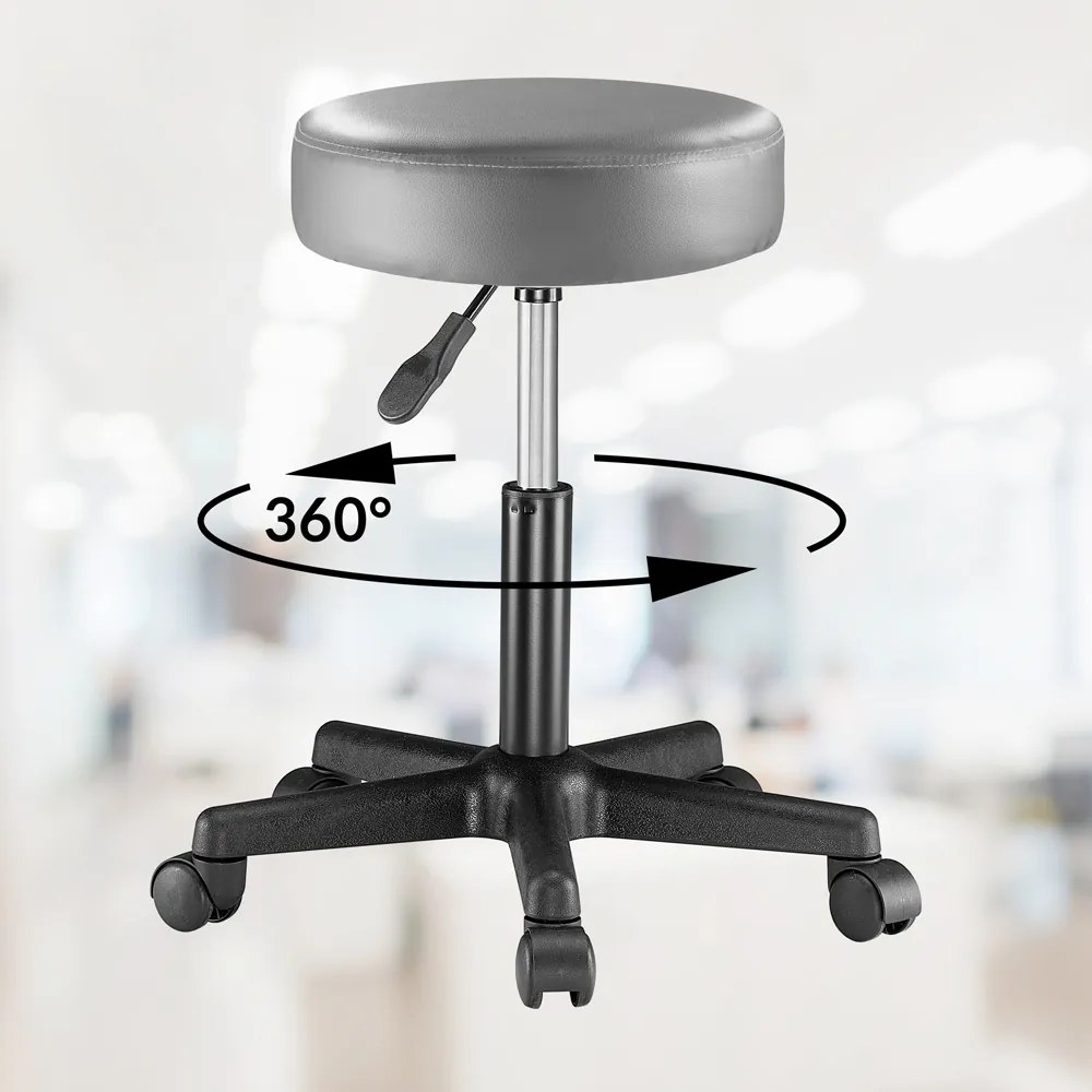 Banco trabalho de rodas em imitação de couro giratório de 360 cinzento