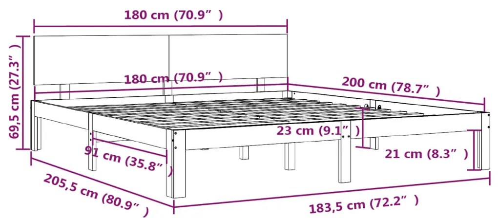 Estrutura de cama super king pinho maciço 180x200 cm branco