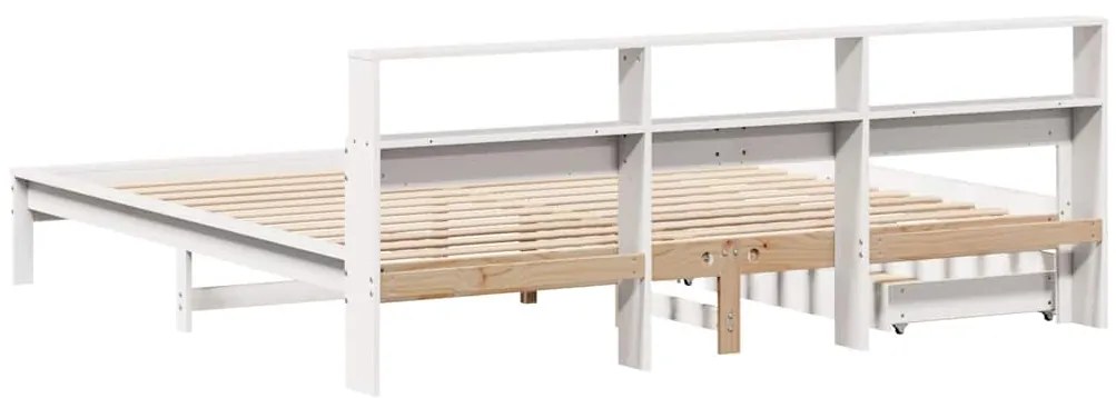 Cama com estante sem colchão 200x200 cm pinho maciço branco
