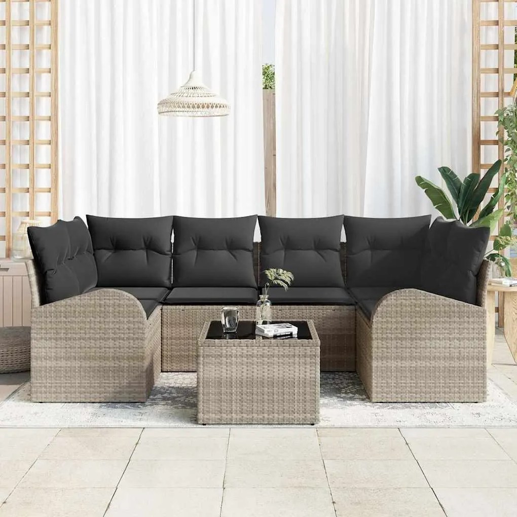 Conjunto de Sofá de Jardim de 7 Peças com Almofadas Cinza Claro Polira