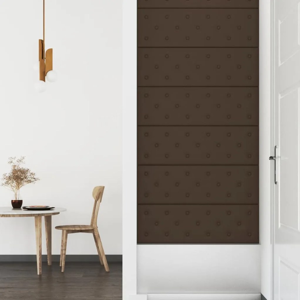 Painel parede 12 pcs 90x30 cm couro artificial 3,24 m² castanho