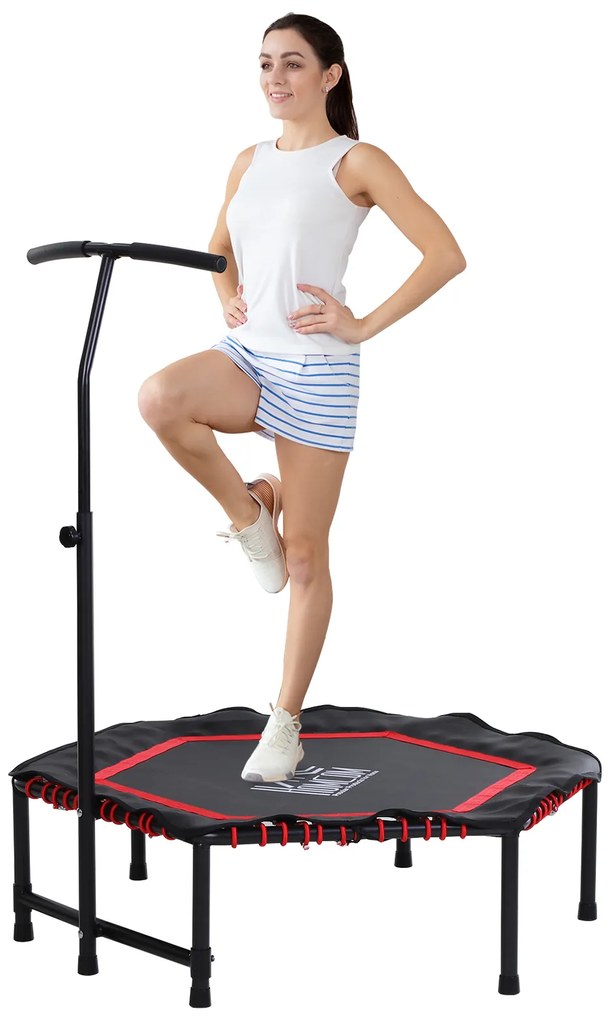 HOMCOM Trampolim de Fitness Profissional Hexagonal Φ122x 122/130/138 cm Guiador Ajustável 3 Níveis de Altura Vermelho