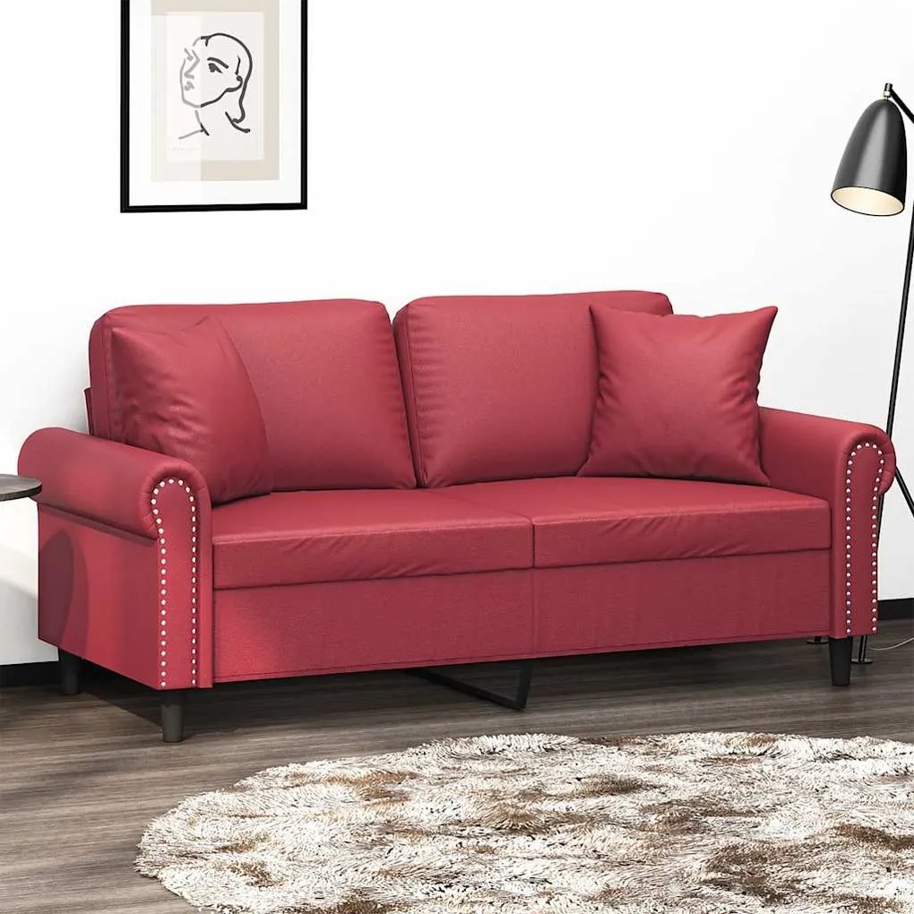 vidaXL Sofá 2 lugares +almofadas 140cm couro artificial vermelho tinto
