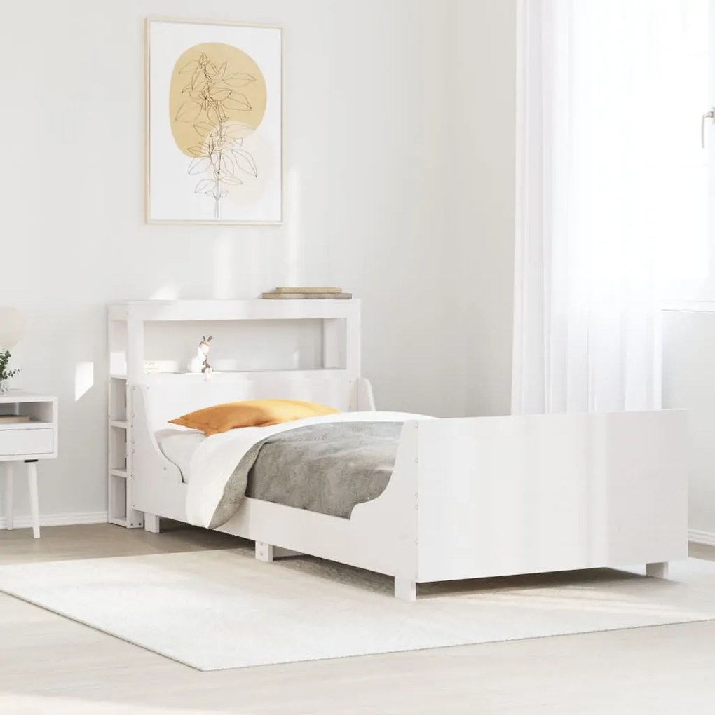 vidaXL Cama sem colchão 75x190 cm madeira de pinho maciça branco