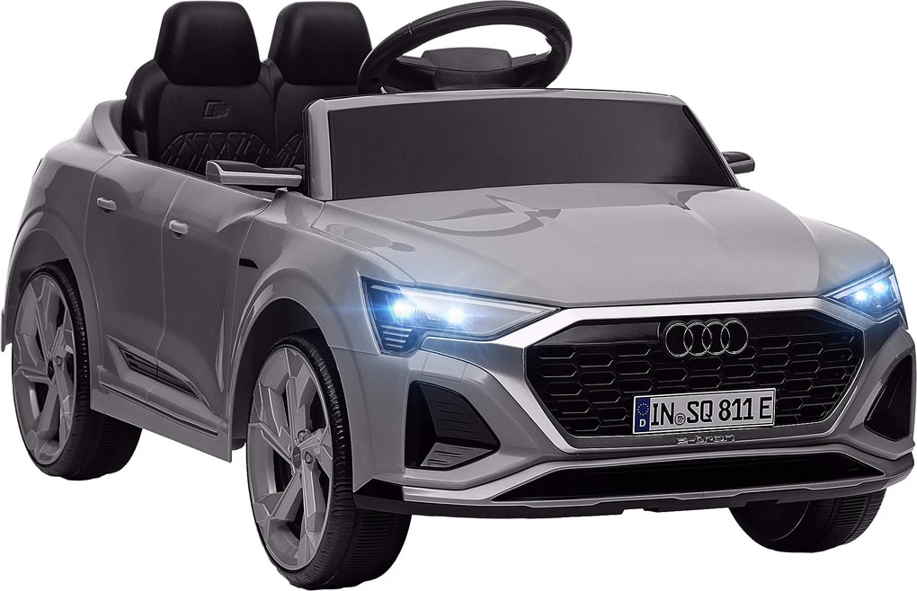 Carro Elétrico para Crianças Carro Audi Q8 Etron Sportback Infantil 12V Faróis Buzina e Música 98x49,5x43 cm Cinza