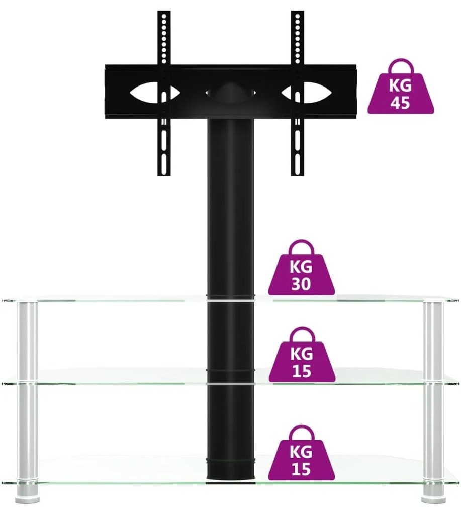 Suporte canto TV 32-70 polegadas 3 prateleiras preto/prateado