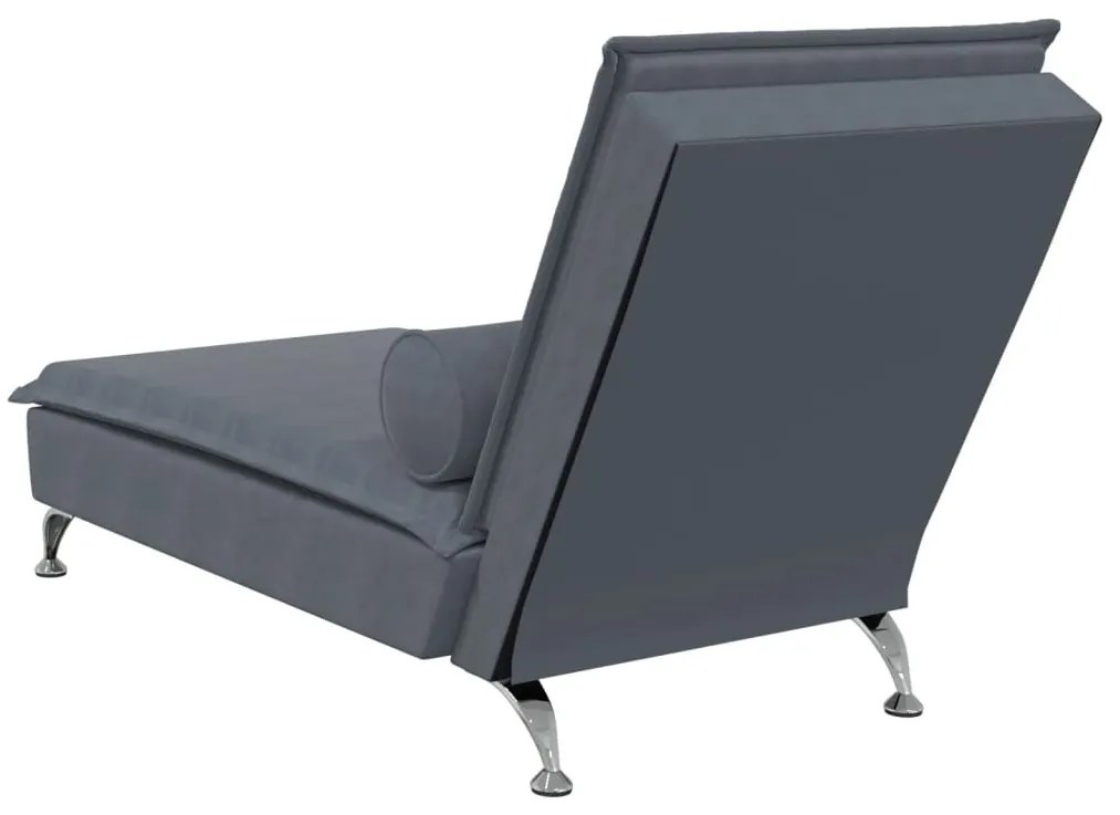 Chaise lounge de massagem com rolo veludo cinzento-escuro